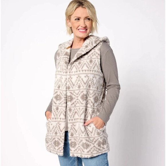 Koolaburra by UGG Cozy Sherpa Hooded Vest Dove Geo 1X A612517 - Picture 1 of 6